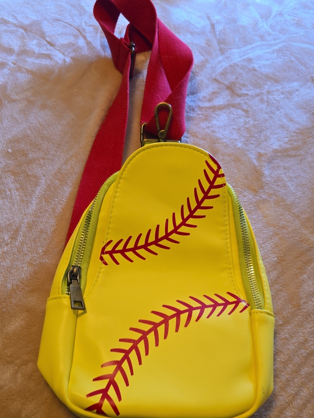 Yellow Womans / Teen Softball Crossbody Bag with Red Strap